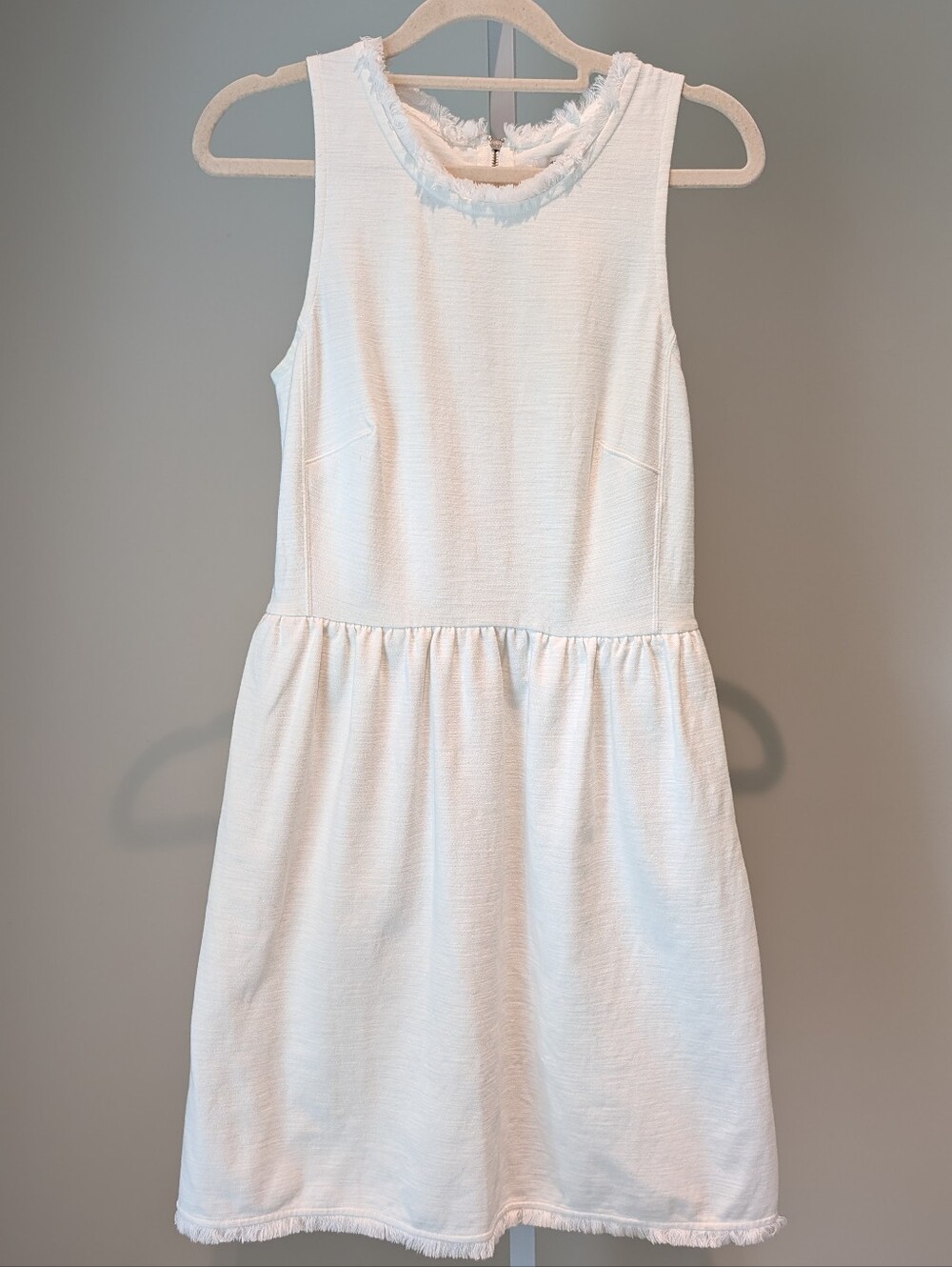 Madewell Cream Fringe-Trim Sleeveless Cotton Dress